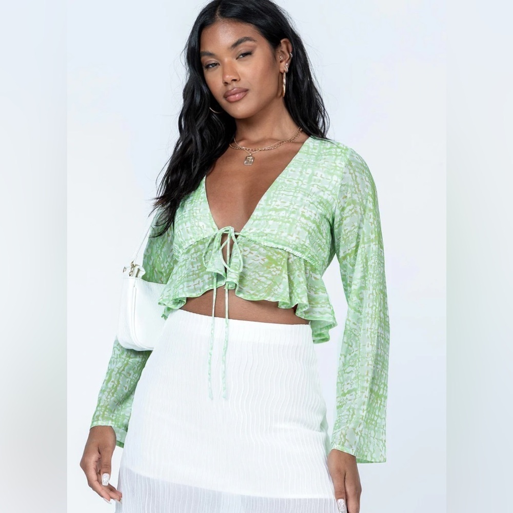 NWT Princess Polly size US 6 Green Zenith Long Sleeve Top Tie Front New